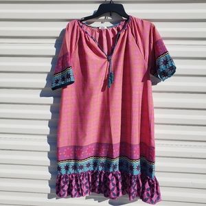 Natural Life colorful geometric mini dress with ruffle hem